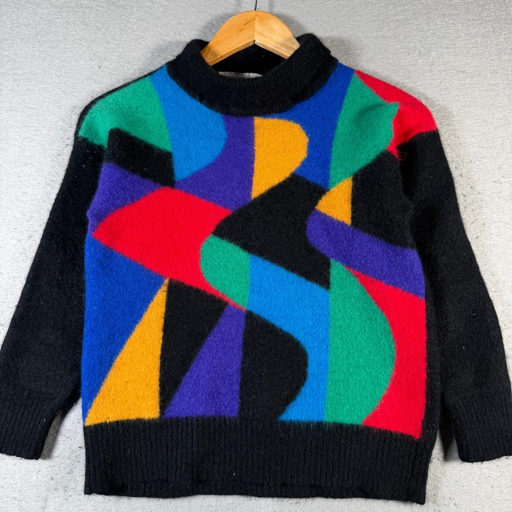 John Henry‎ Vintage Abstract Geometric Turtleneck Sweater Women Large Black